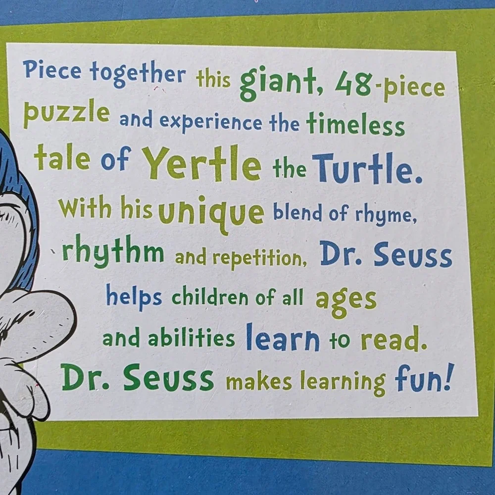 Dr. Seuss Yertle the Turtle Floor Puzzle 48 Giant Pieces 22.5x36 Kids 2008 Blue